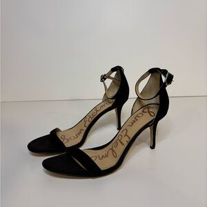 SAM EDELMAN Black Suede Ankle Strap Stiletto Heels | Size 9.5M